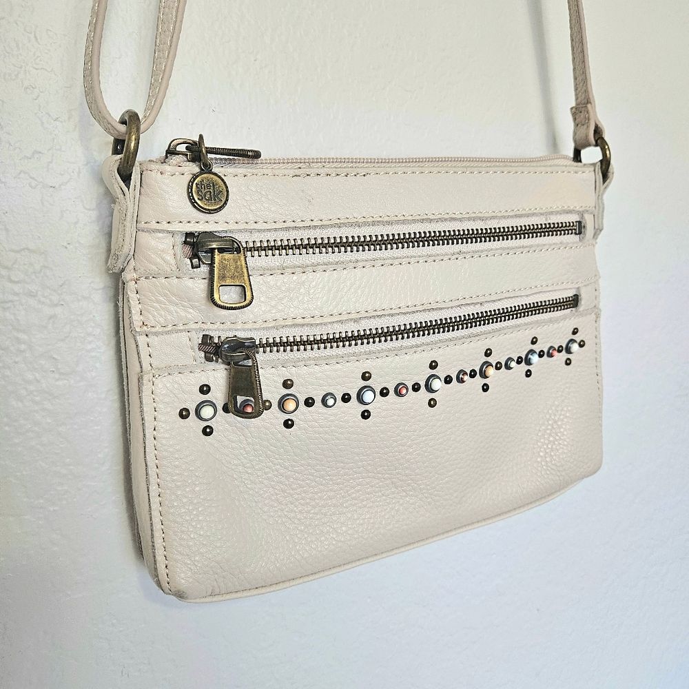 The Sak | Leather Bone Crossbody Stud Zipper Boho Purse Brass Bag Womens - Picture 3 of 7